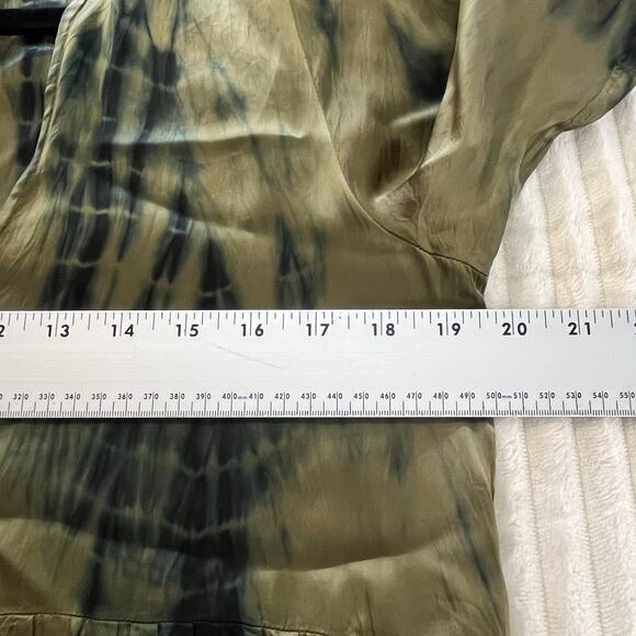 FARA RUNE MINI DRESS OLIVE TIE DYE Satin Size SM Long Sleeve Tiered Boho Beach - Picture 11 of 13